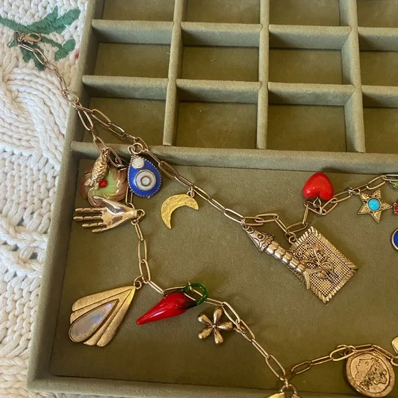 Gold-Tone Multicolor Charm Necklace - Women Jewelry - Picture 7 of 8